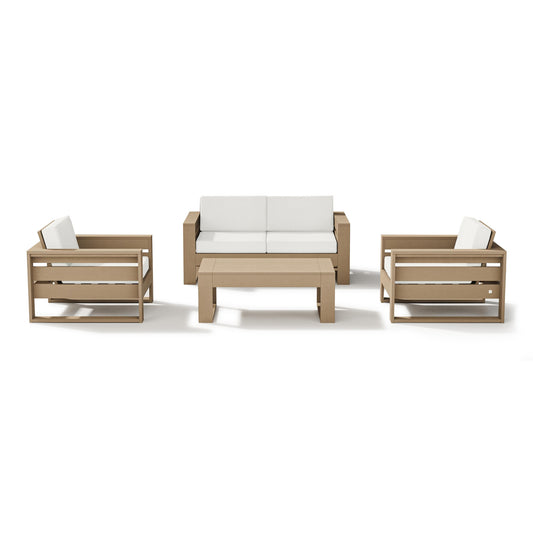 Latitude 4 Piece Lounge Loveseat Set Vintage Sahara Frame Natural Linen Cushions