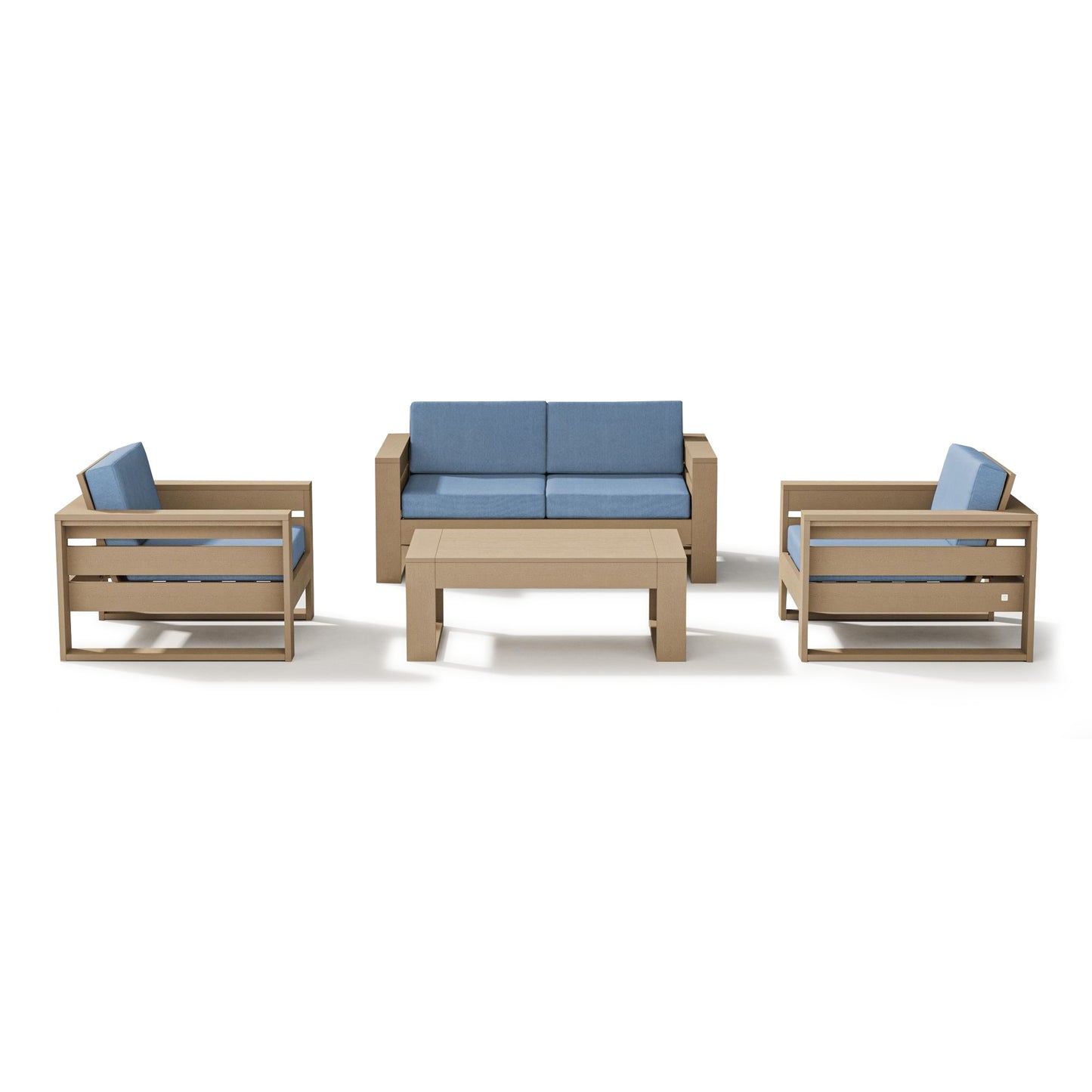 Latitude 4 Piece Lounge Loveseat Set Vintage Sahara Frame Sky Blue Cushions, image 12