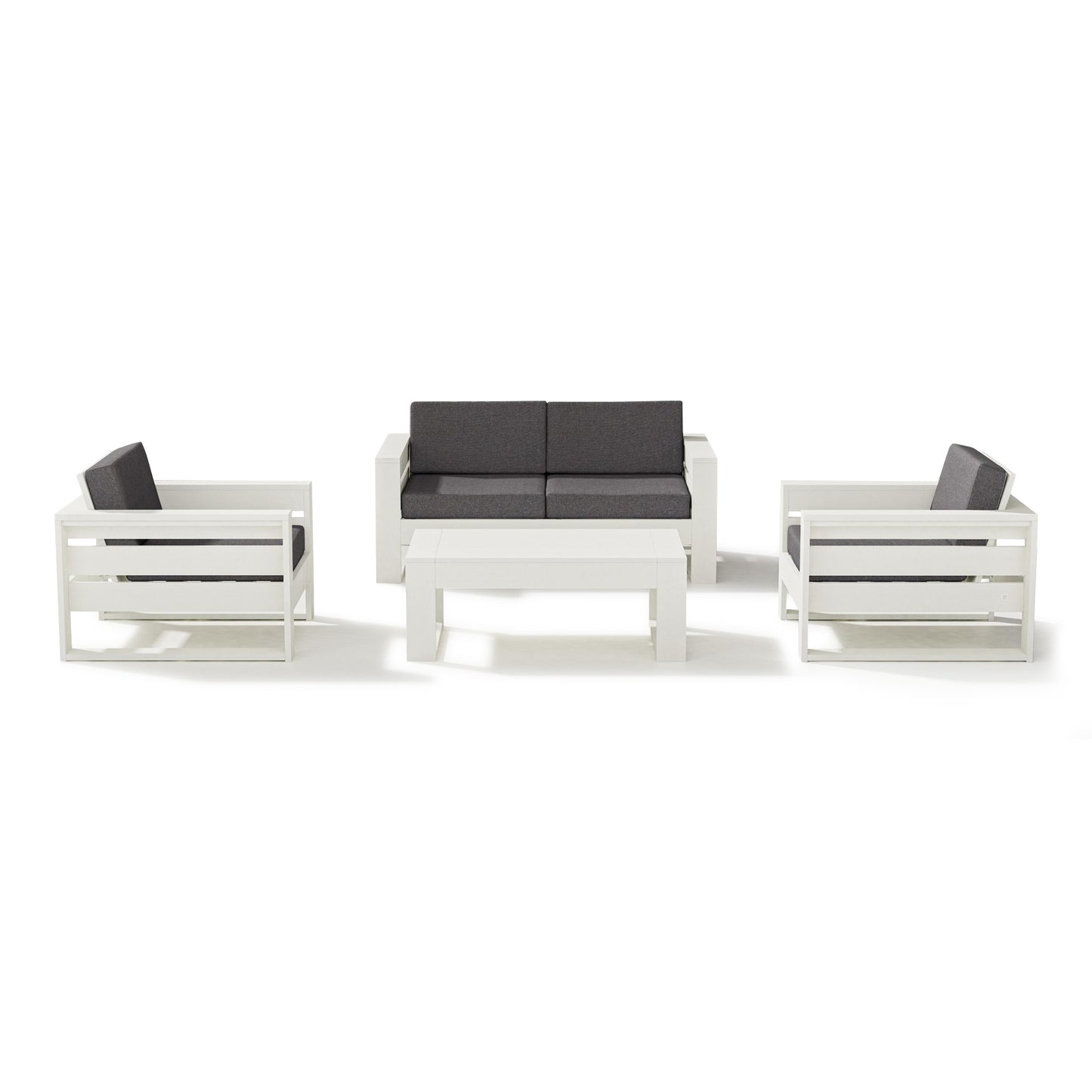 Latitude 4 Piece Lounge Loveseat Set Vintage White Frame Ash Charcoal Cushions, image 2