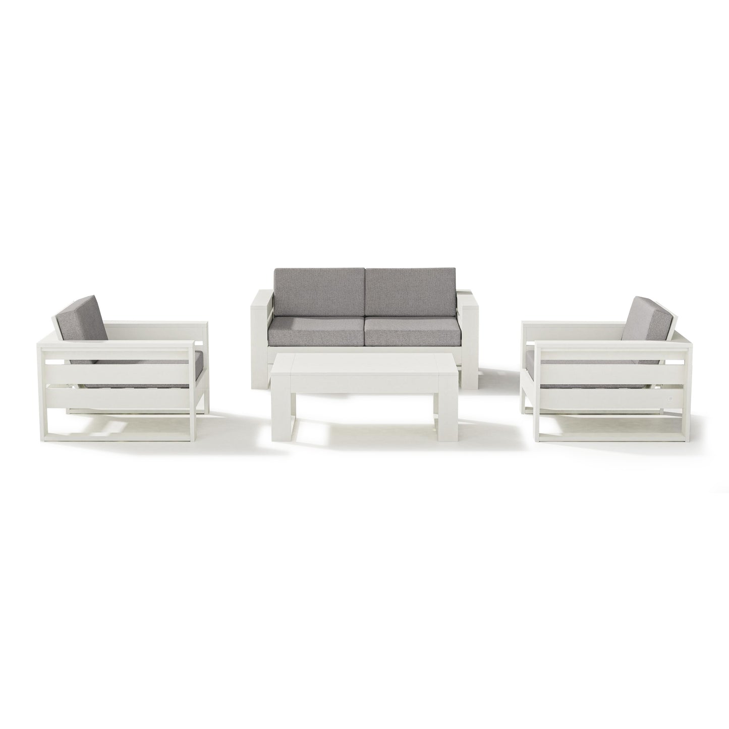 Latitude 4 Piece Lounge Loveseat Set Vintage White Frame Grey Mist Cushions, image 15