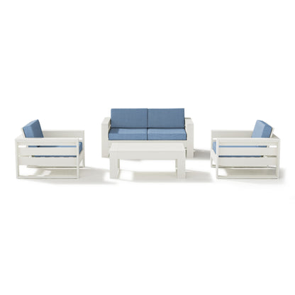 
                  Latitude 4 Piece Lounge Loveseat Set Vintage White Frame Sky Blue Cushions - Image 17
                