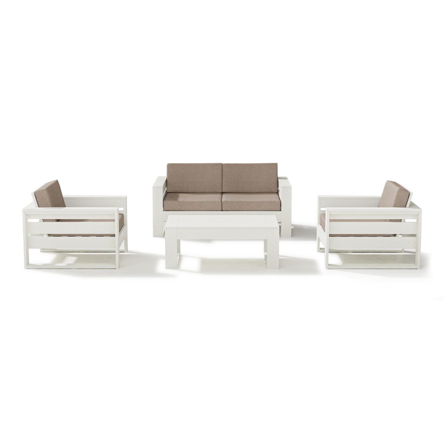 Latitude 4 Piece Lounge Loveseat Set Vintage White Frame Spiced Burlap Cushions, image 18