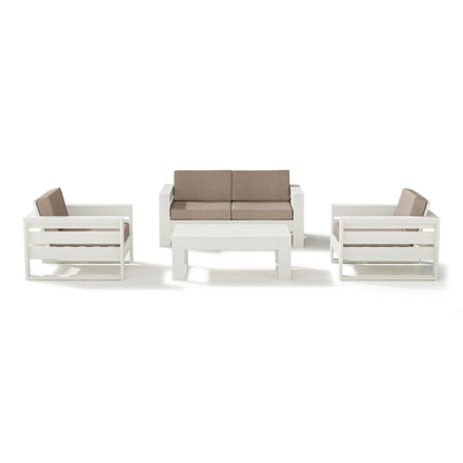 
                  Latitude 4 Piece Lounge Loveseat Set Vintage White Frame Spiced Burlap Cushions - Image 18
                