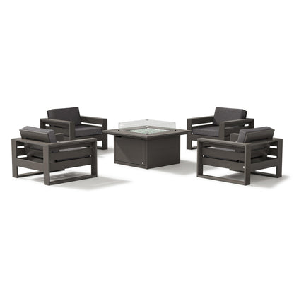 Latitude 5 Piece Lounge Fire Table Set Vintage Coffee Frame Ash Charcoal Cushions