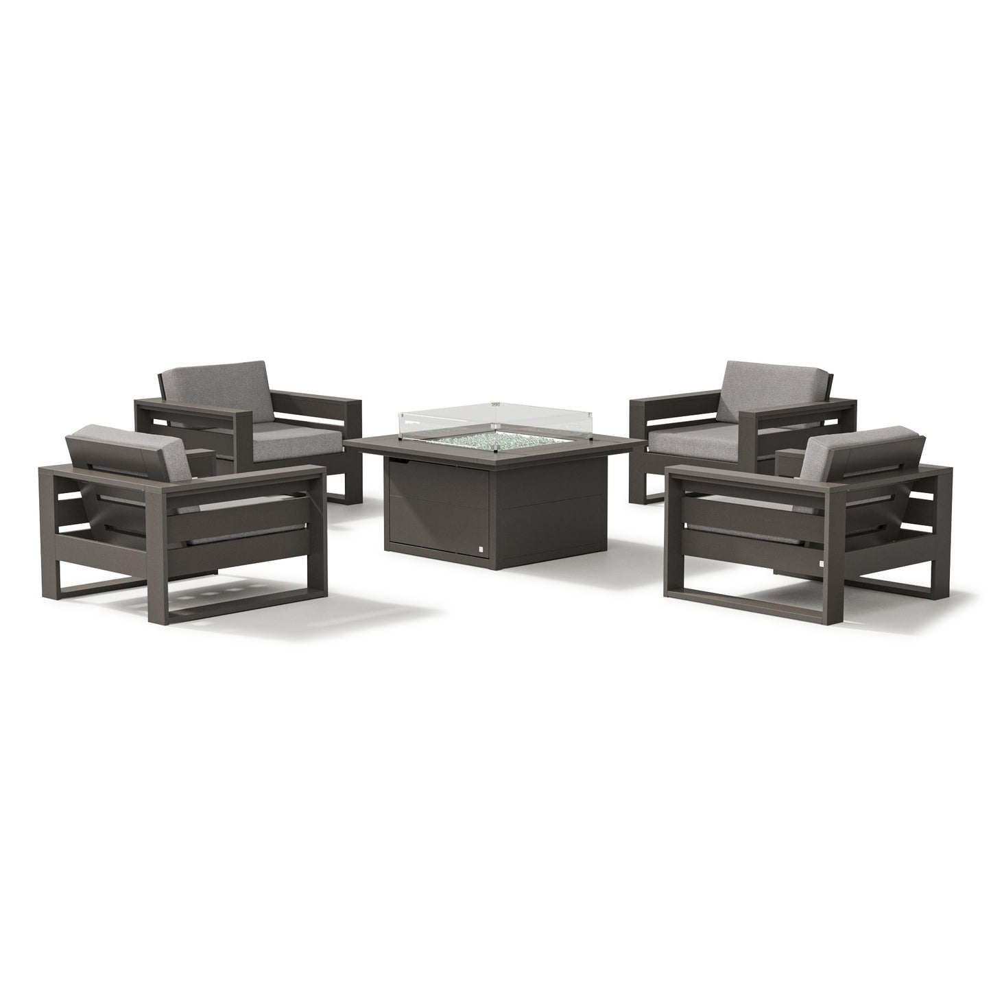 Latitude 5 Piece Lounge Fire Table Set Vintage Coffee Frame Grey Mist Cushions, image 5