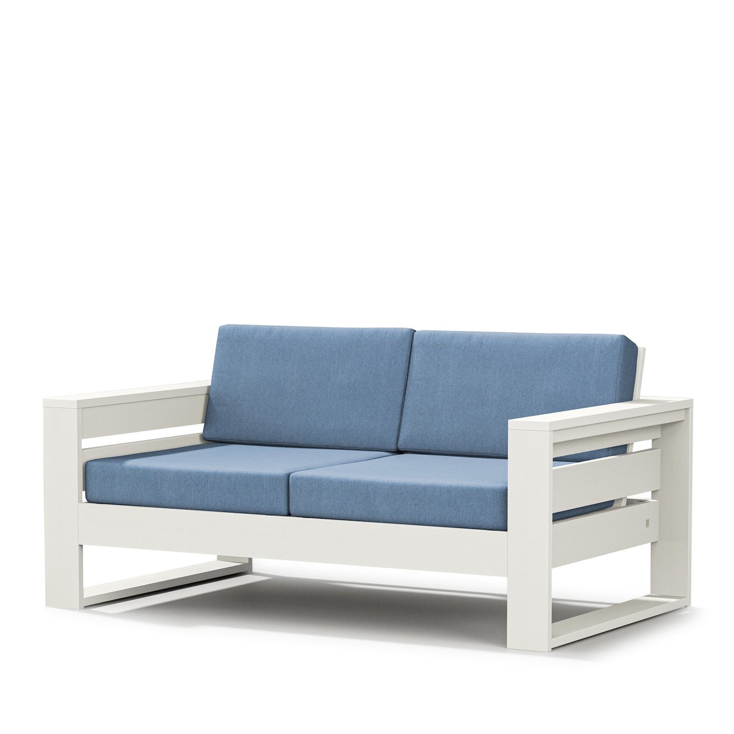 Latitude Loveseat Vintage White Frame Sky Blue Cushions, image 17