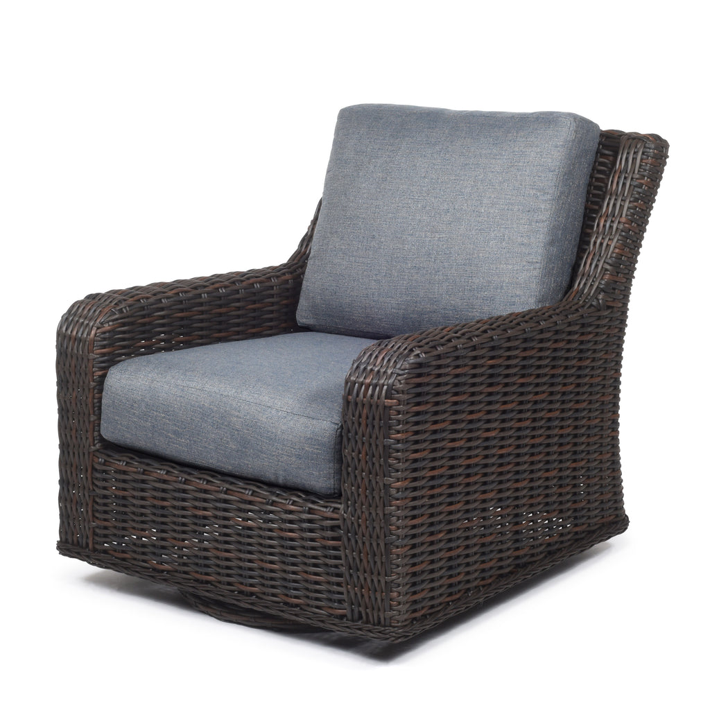 Laurent Swivel Club Chair Chestnut Weave Adena Denim Fabric