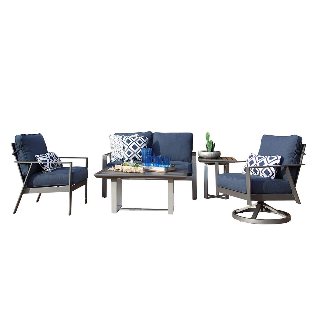 Luxe 5 Piece Loveseat Set Blend Indigo Cushions