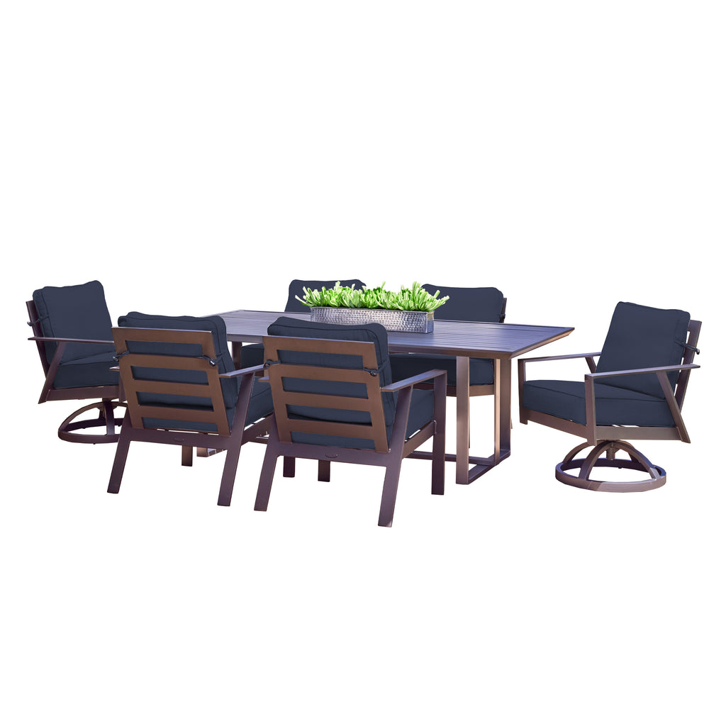 Luxe 7 Piece Dining Set Blend Indigo Cushions