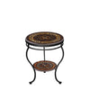 Mahogany Round Double Tiered Side Table Black Frame