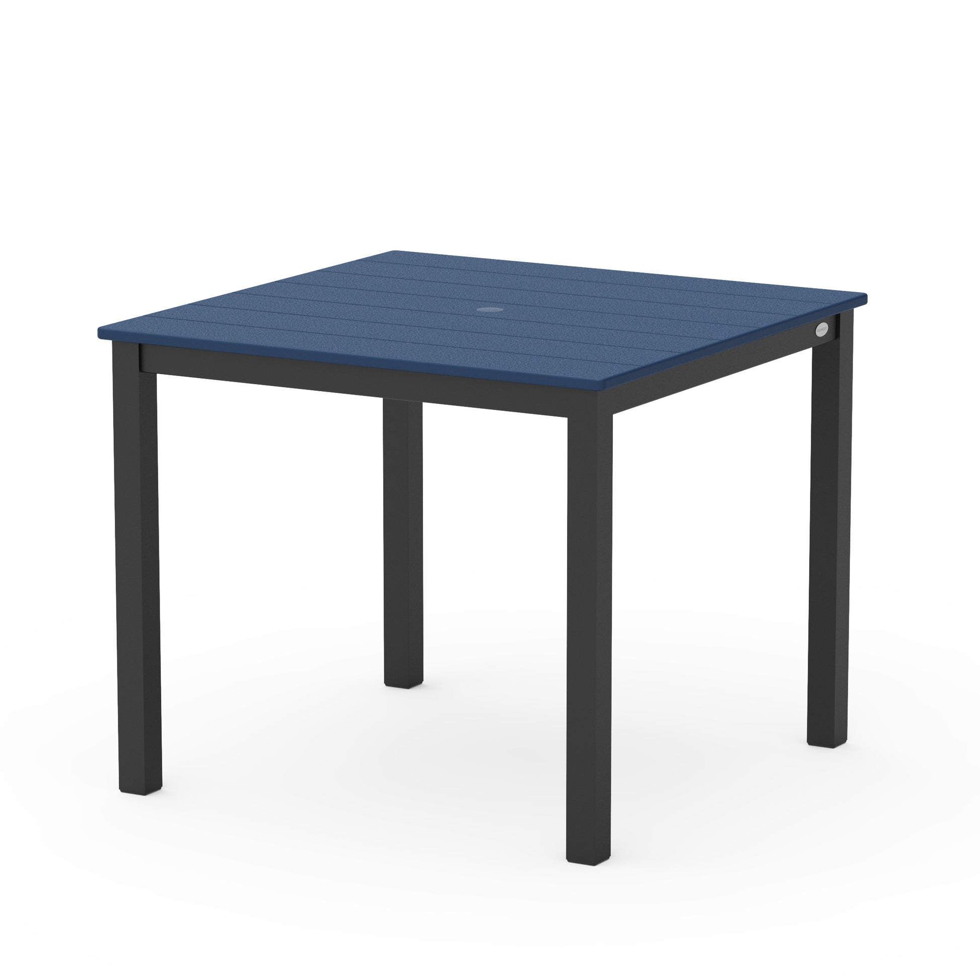 36x36 patio table and umbrella and 4 chairs POLYWOOD Main Street Black 36" Sq. Aluminum Dining Table
