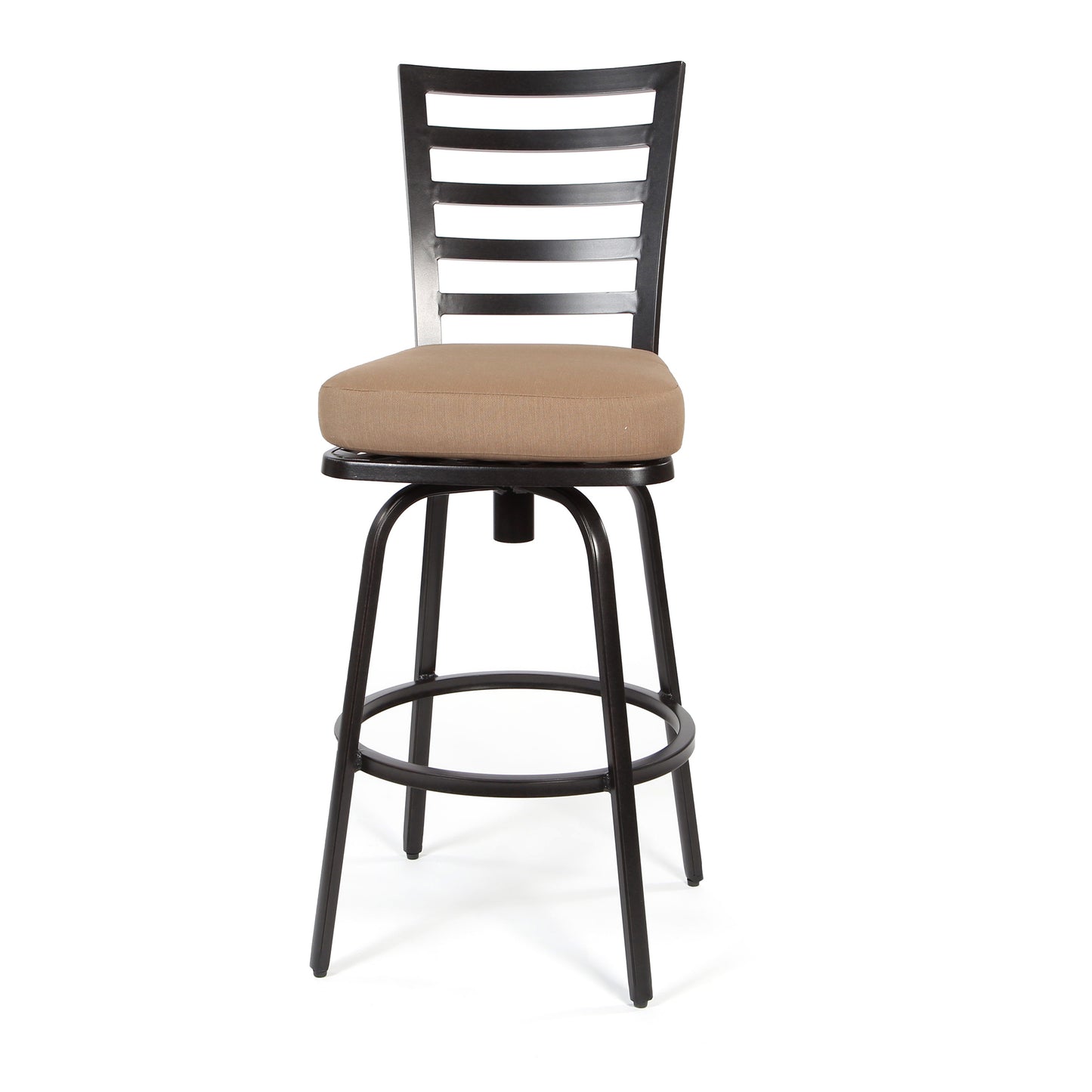 Mallin Armless Slat Back Swivel Barstool Autumn Rust Finish Spectrum Caribou Cushion Front, image 6