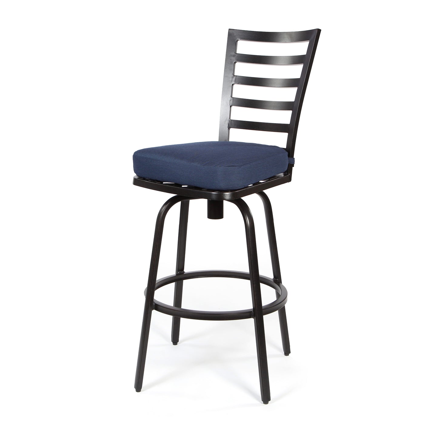 Mallin Armless Slat Back Swivel Barstool Autumn Rust Finish Spectrum Indigo Cushion, image 1