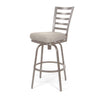 Mallin Armless Slat Back Swivel Barstool Glimmer Grey Finish Linen Silver Cushion