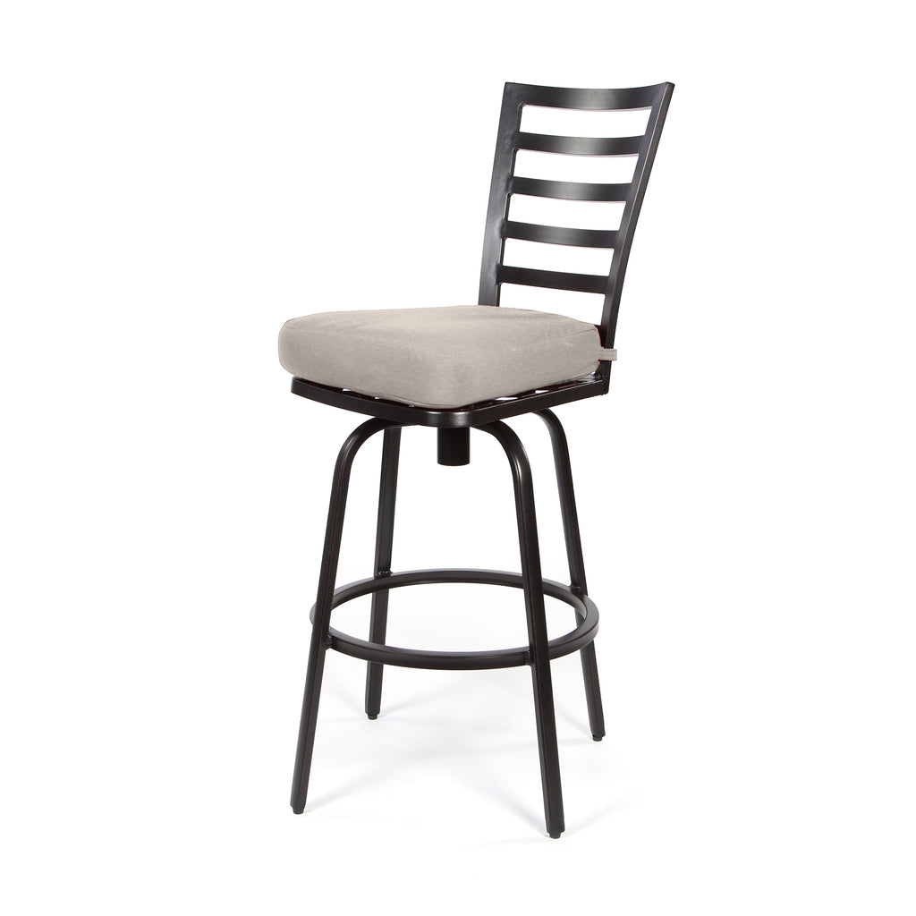 Mallin Armless Slat Back Swivel Counter Stool Autumn Rust Finish Linen Silver Cushion