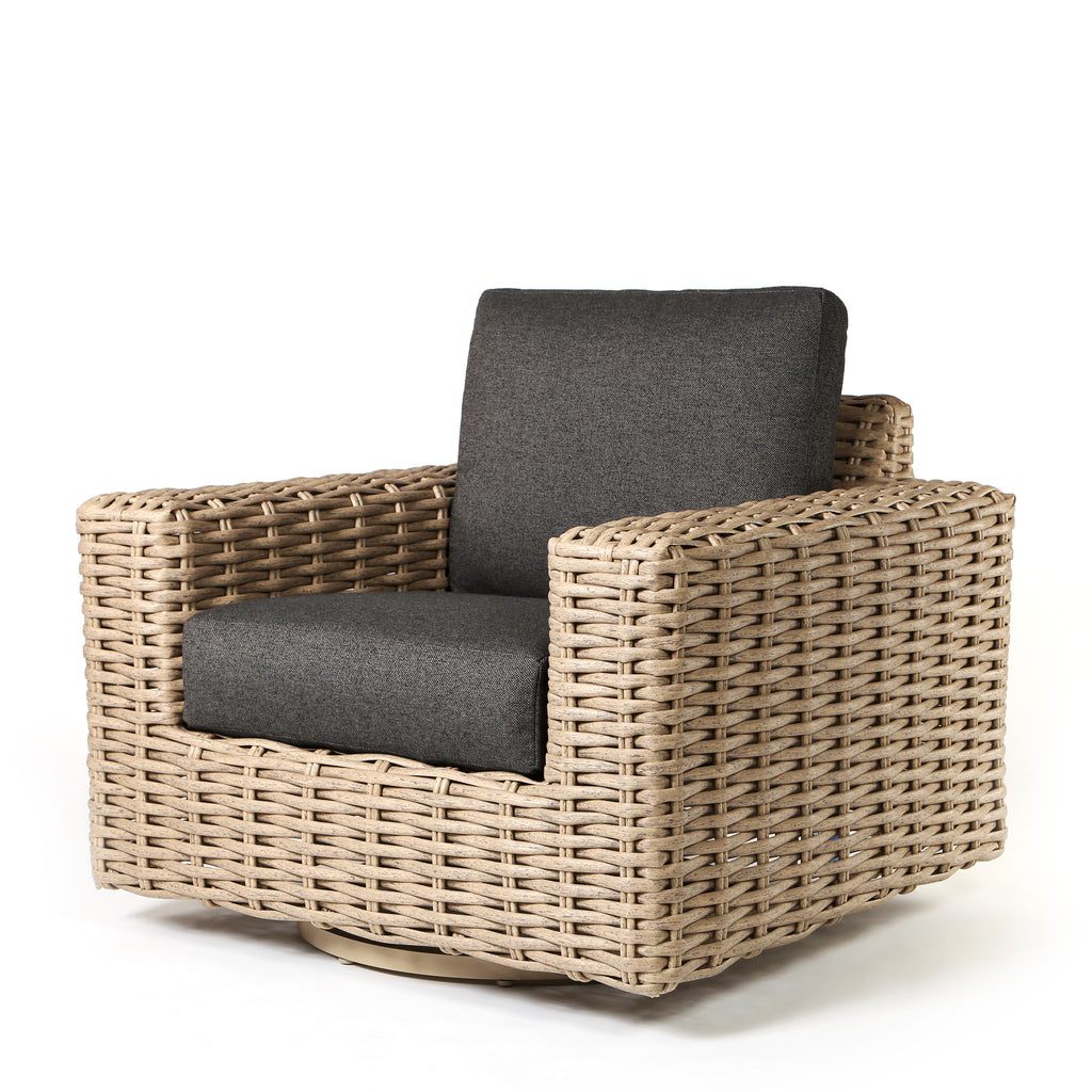 Mia Swivel Glider Nurture Charcoal Cushions Barley Weave