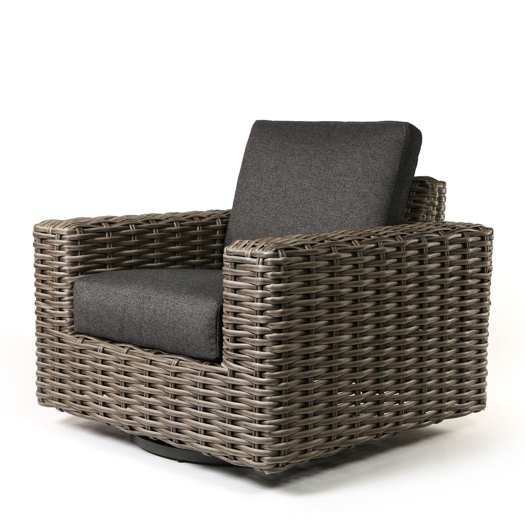 Mia Swivel Glider Nurture Charcoal Cushions Fog Weave