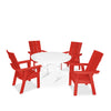 Modern Curveback Adirondack 5 Piece Dining Set Sunset Red