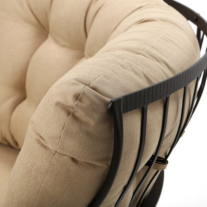 
                  Monterra Crescent Loveseat Belgian Linen Sand Fabric Rosewood Finish Detail - Image 9
                