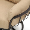 Monterra Mini Swivel Rocker Club Chair Belgian Linen Sand Fabric Rosewood Finish Detail