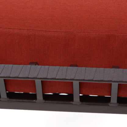 
                  Monterra Ottoman Merlot Fabric Rosewood Finish Detail - Image 5
                