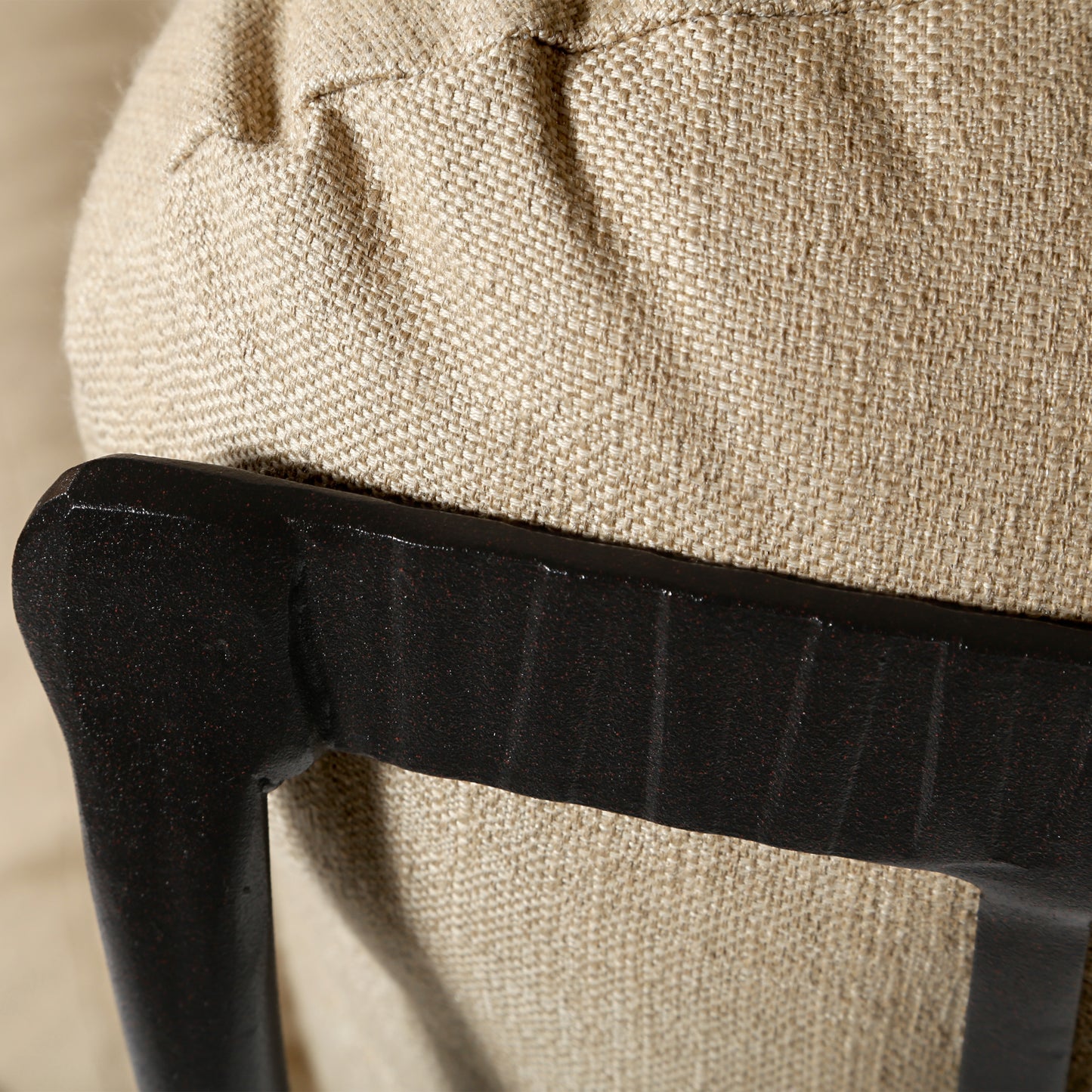 Monterra Spring Base Club Chair Belgian Linen Sand Fabric Rosewood Finish Detail, image 4