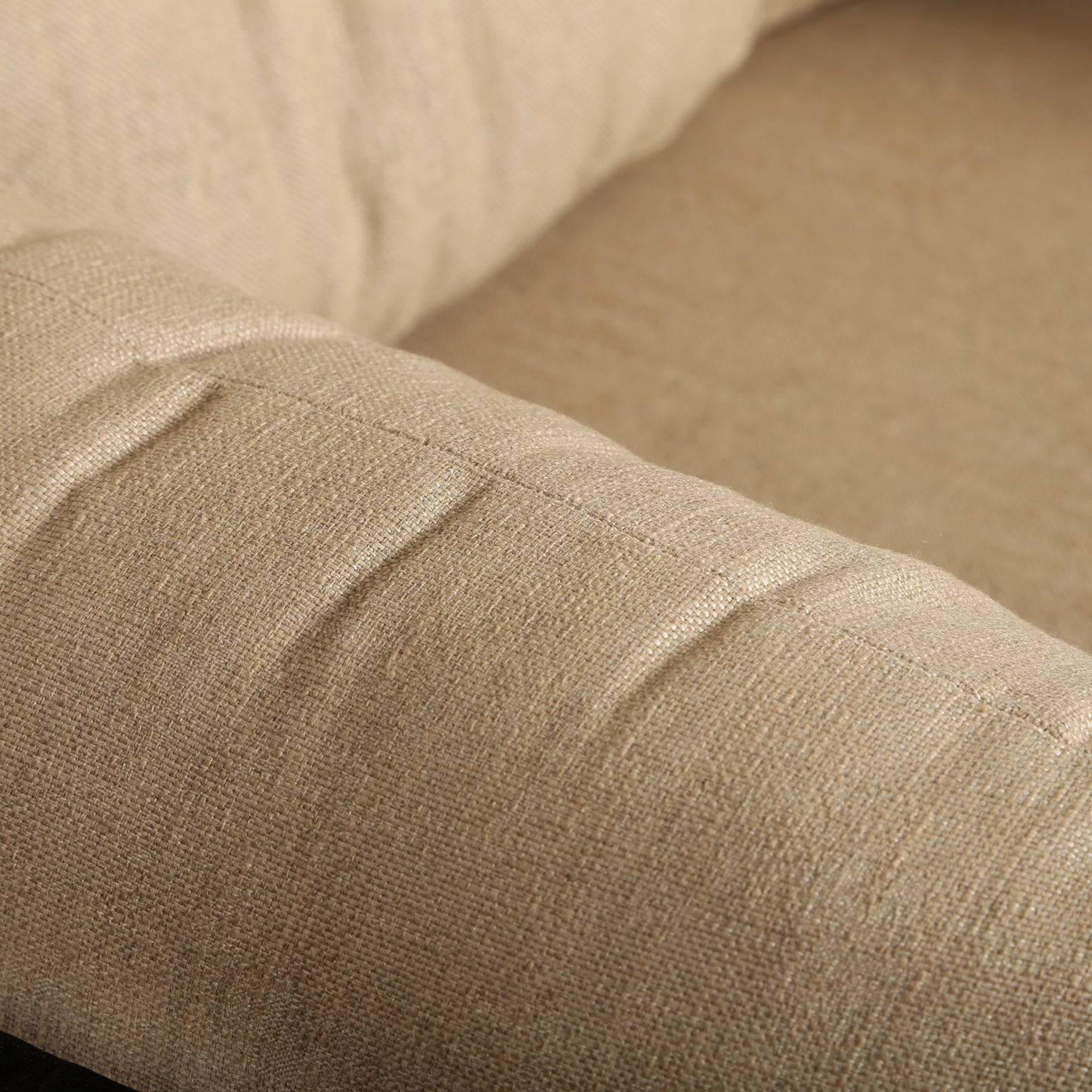 Monterra Spring Base Club Chair Belgian Linen Sand Fabric Rosewood Finish Detail, image 9