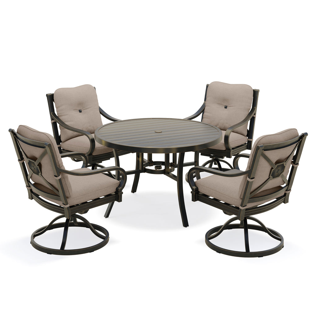 Napili 5 Piece Dining Set 4 Swivel Rockers with Bayside Taupe Cushions