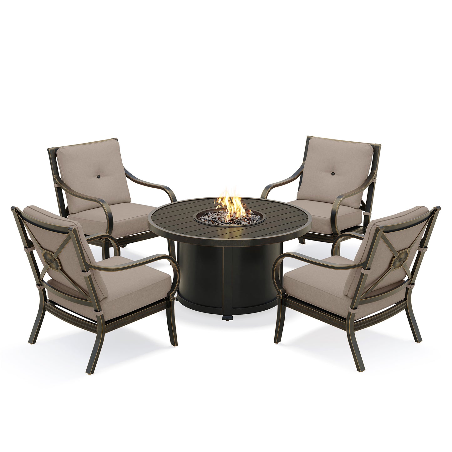 Napili 5 Piece Fire Pit Chat Set 4 Club Chairs with Bayside Taupe Cushions, image 1