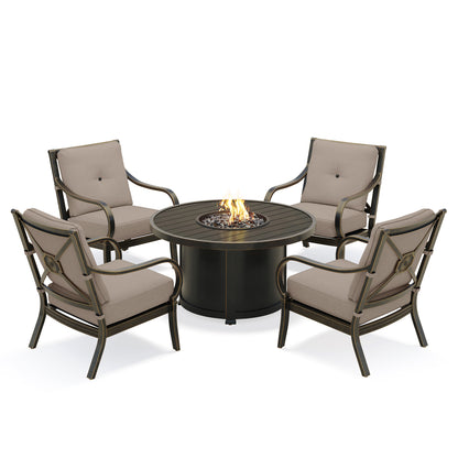 Napili 5 Piece Fire Pit Chat Set 4 Club Chairs with Bayside Taupe Cushions