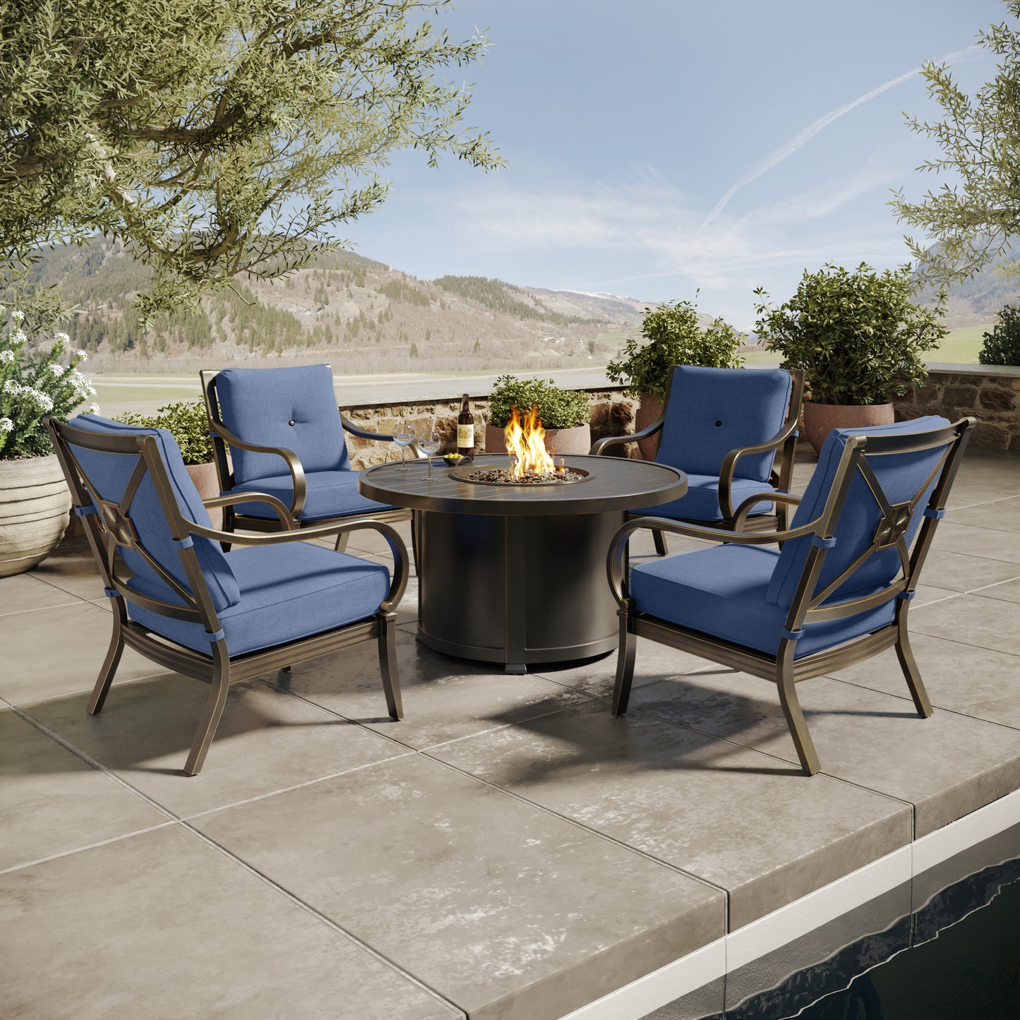 Napili 5 Piece Fire Pit Chat Set 4 Club Chairs with Venus Cabana Cushions Environmental, image 7