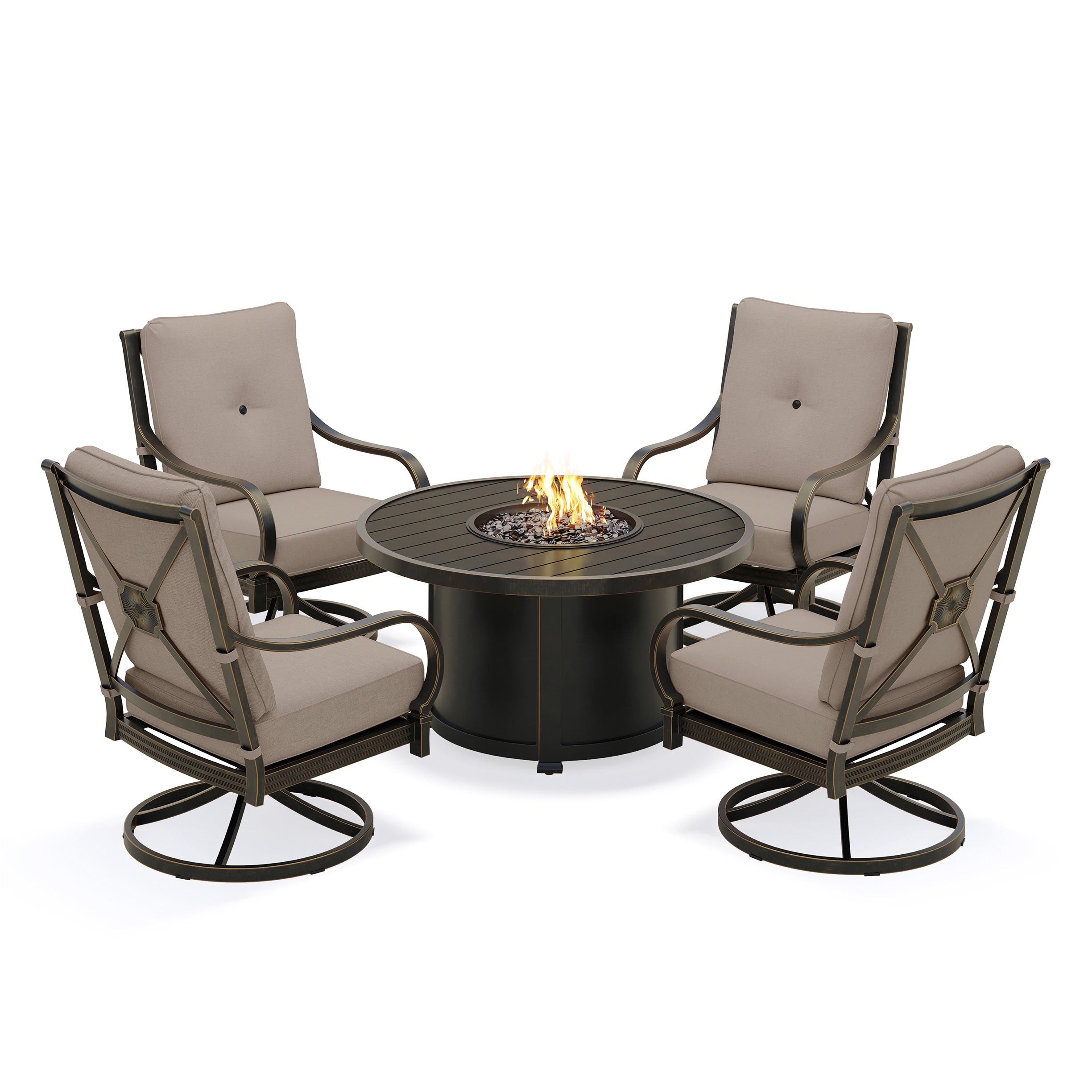 Napili 5 Piece Fire Pit Chat Set w/ 4 High-Back Swivel Rockers by Agio ...