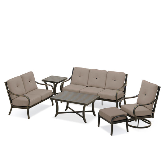 Napili 6 Piece High Back Swivel Rocker Sofa Set with Bayside Taupe Cushions