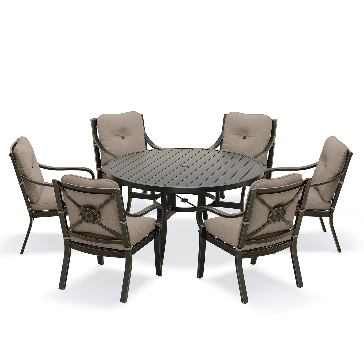 Napili 7 Piece Dining Set 6 Dining Chairs 60 Round Table with Bayside Taupe Cushions, image 1