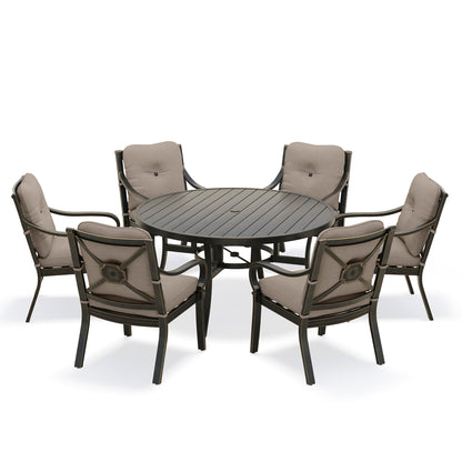 Napili 7 Piece Dining Set 6 Dining Chairs 60 Round Table with Bayside Taupe Cushions