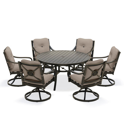 Napili 7 Piece Dining Set 6 Swivel Rockers 60 Round Table with Bayside Taupe Cushions