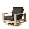 Novara Swivel Club Chair Nurture Charcoal Cushions Flax Finish