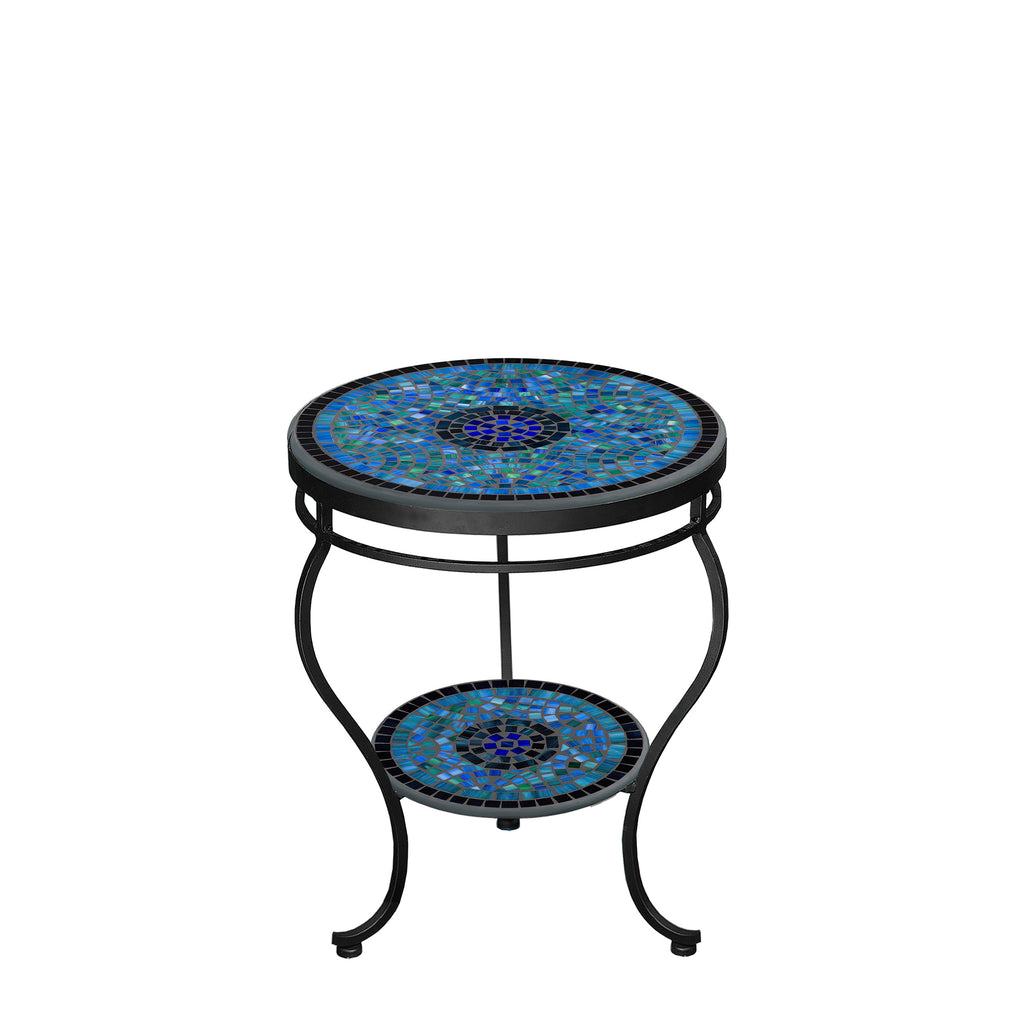 Opal Glass Round Double Tiered Side Table Black Frame
