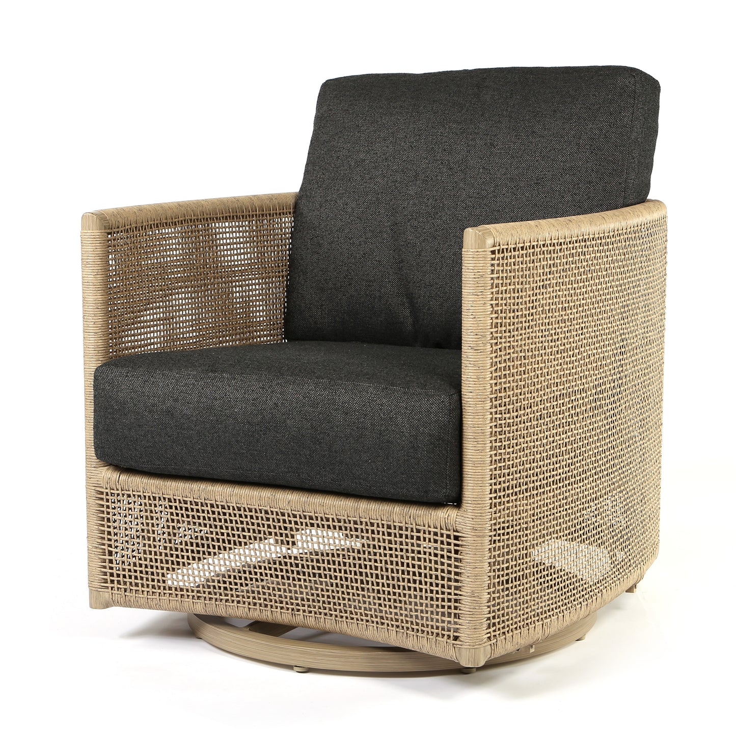 Orleans Swivel Rocker Club Chair Nurture Charcoal Cushions Flax Finish, image 8