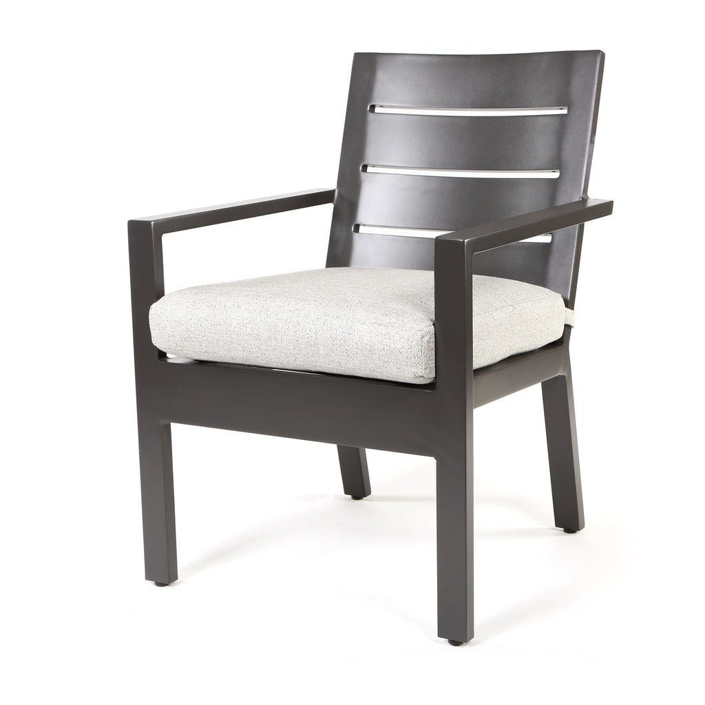 Palermo Dining Arm Chair Crosshatch Vapor Cushion Graphite Finish