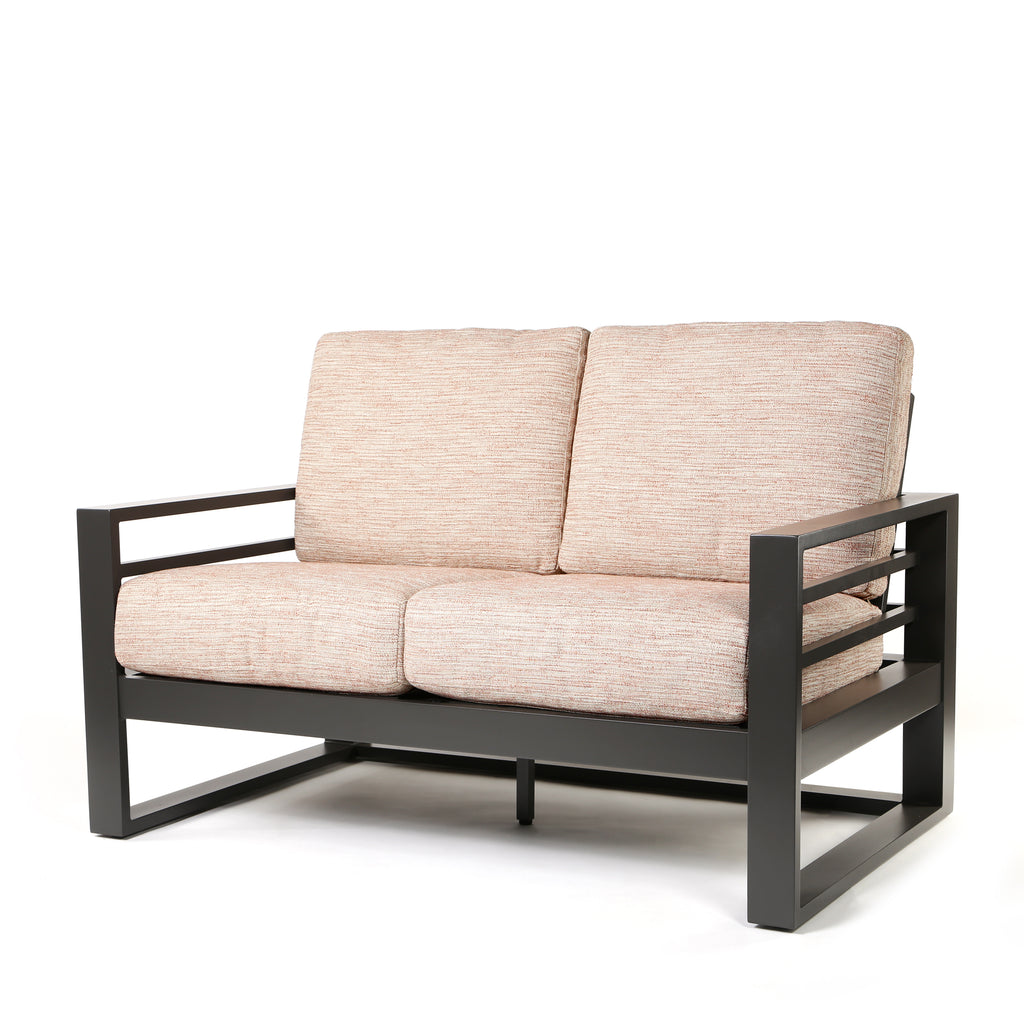 Palermo High Back Loveseat Brushed Clay Cushions Graphite Finish