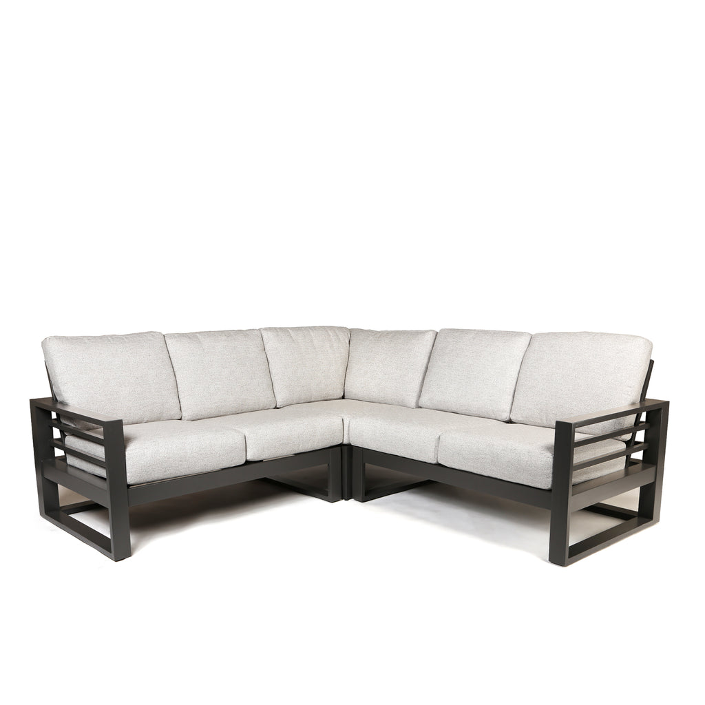 Palermo High Back Sectional Set Crosshatch Vapor Cushions Graphite Finish