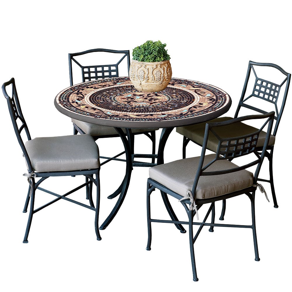 48" Round Mosaic Top Dining Set with Black Frame