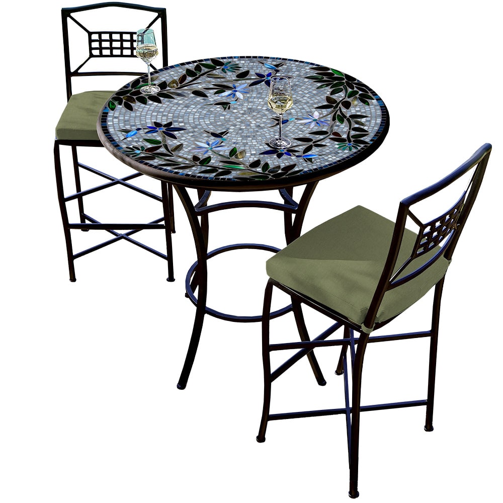 36" Round Mosaic Top Counter Height Bistro Set with Black Frame