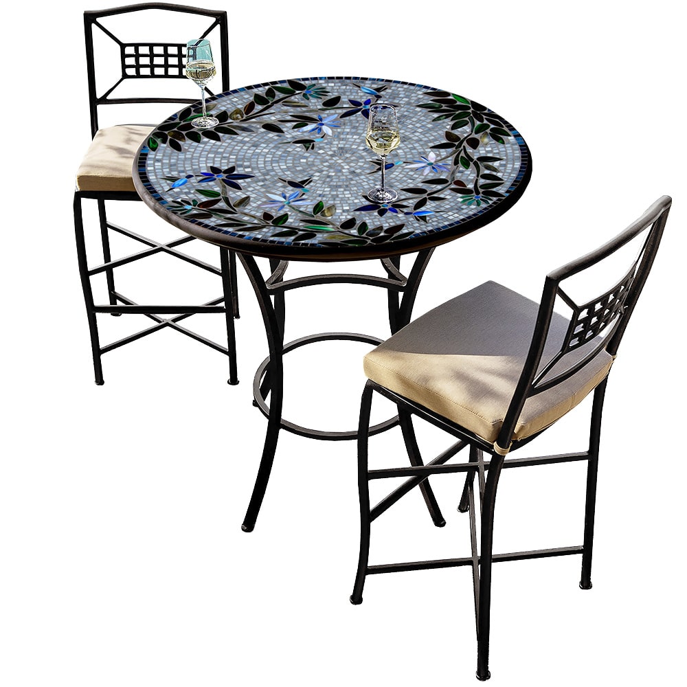 36" Round Mosaic Top Counter Height Bistro Set with Espresso Frame