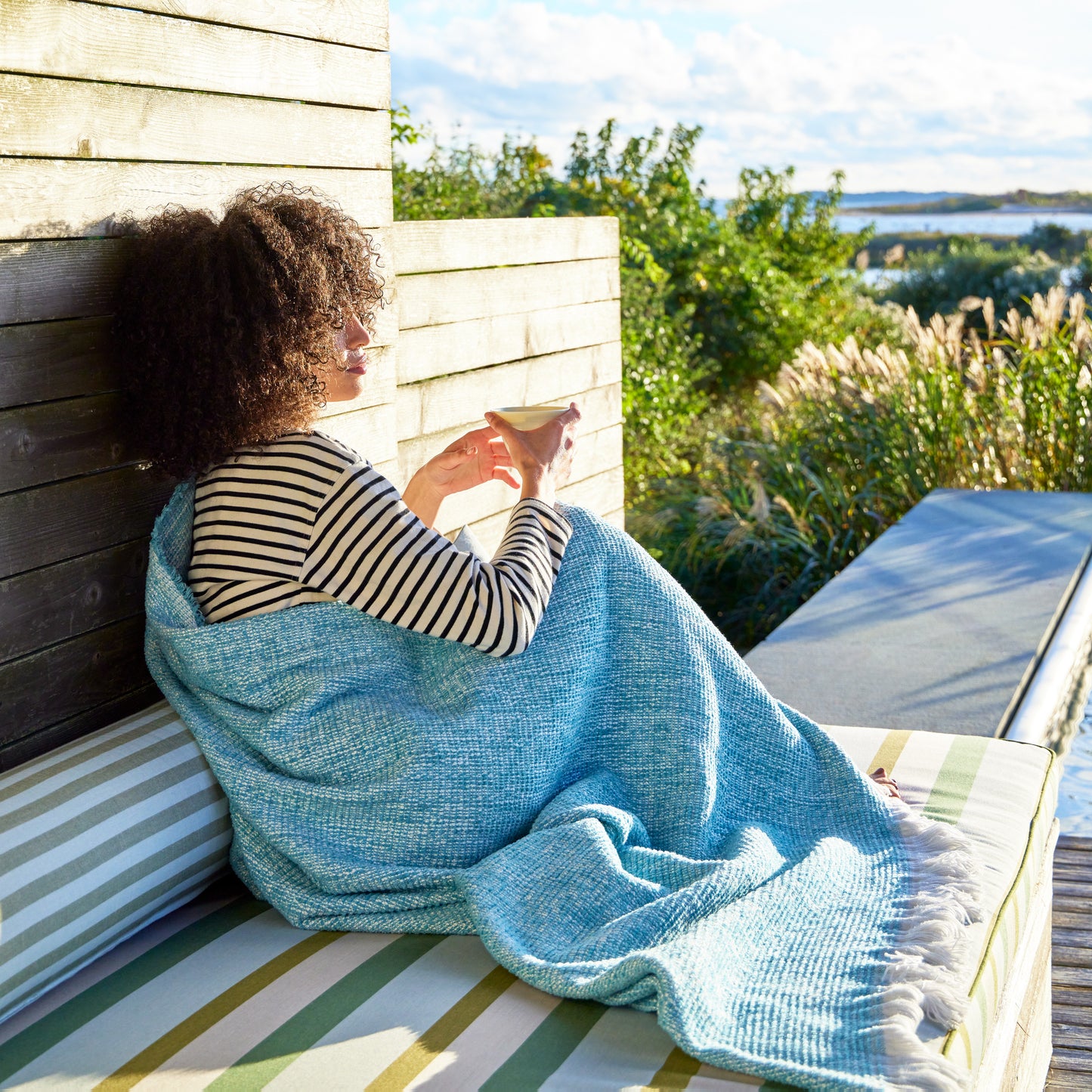 Sunbrella Crosshatch Throw Spa Lifestyle, image 8