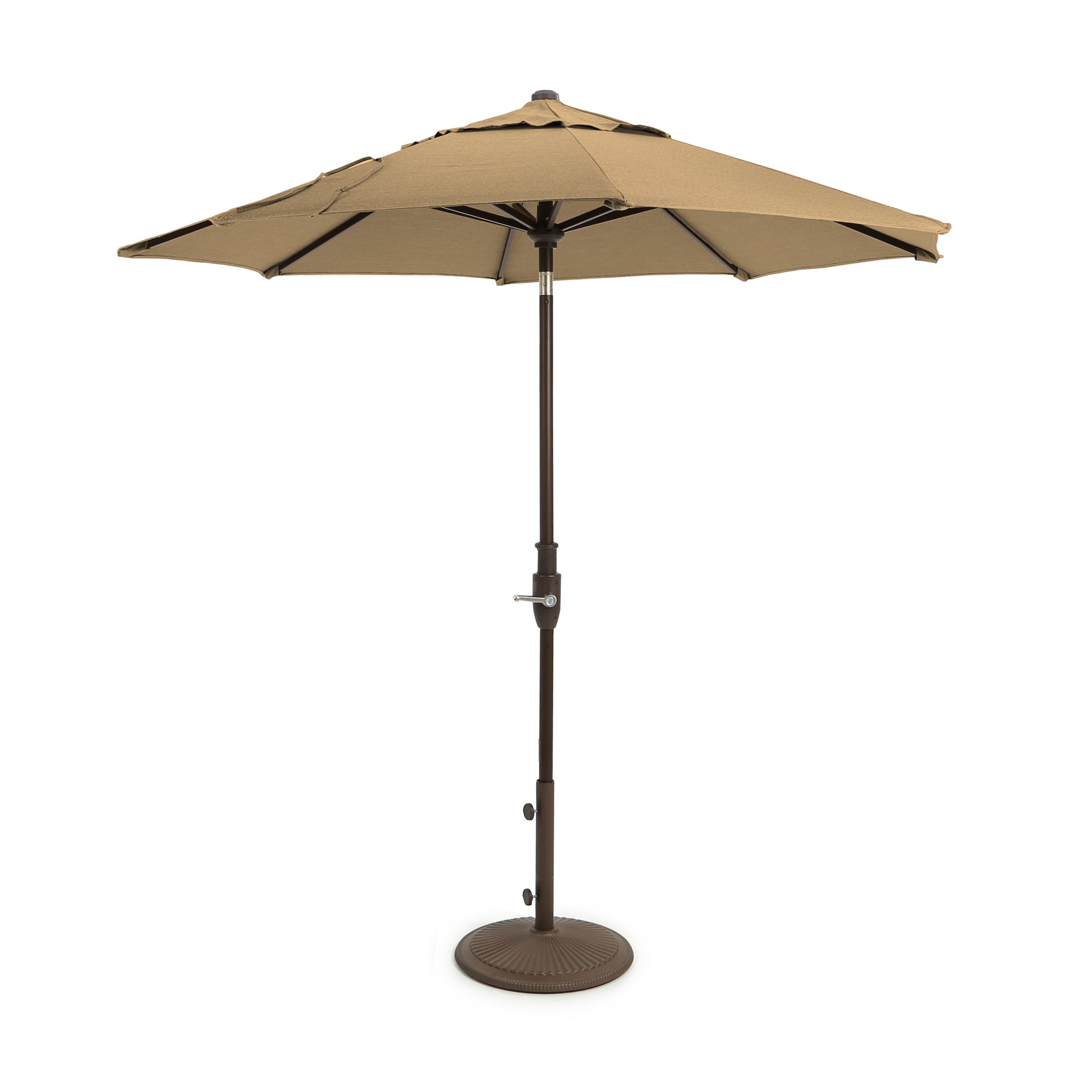 7 beige patio umbrella with tilt Sunnydaze Outdoor & Crank, Beige, 7.5ft and set over a sturdy powder Outdoor Bronze 7.5' Push Button