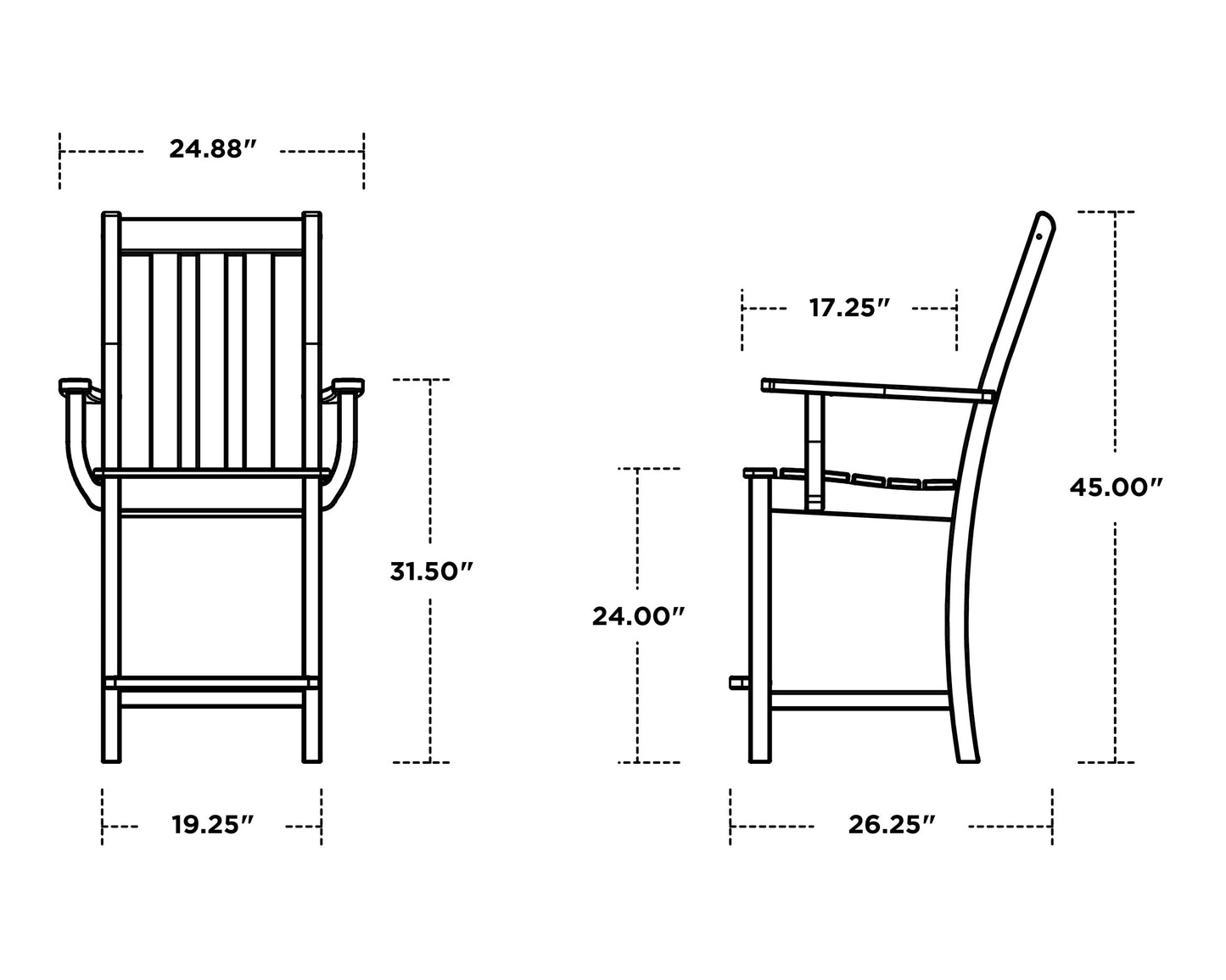 Vineyard Counter Arm Chair Dimensions, image 3