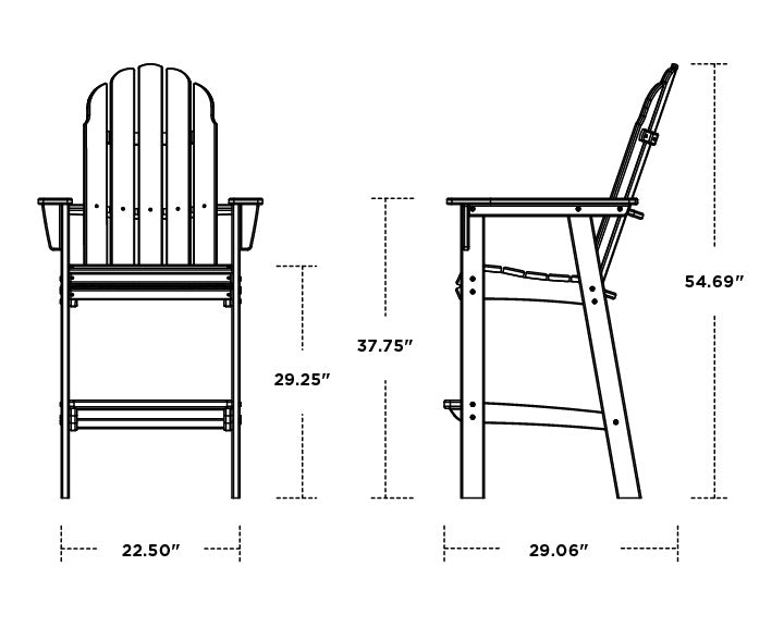 Vineyard Curveback Adirondack Bar Chair Dimensions, image 3