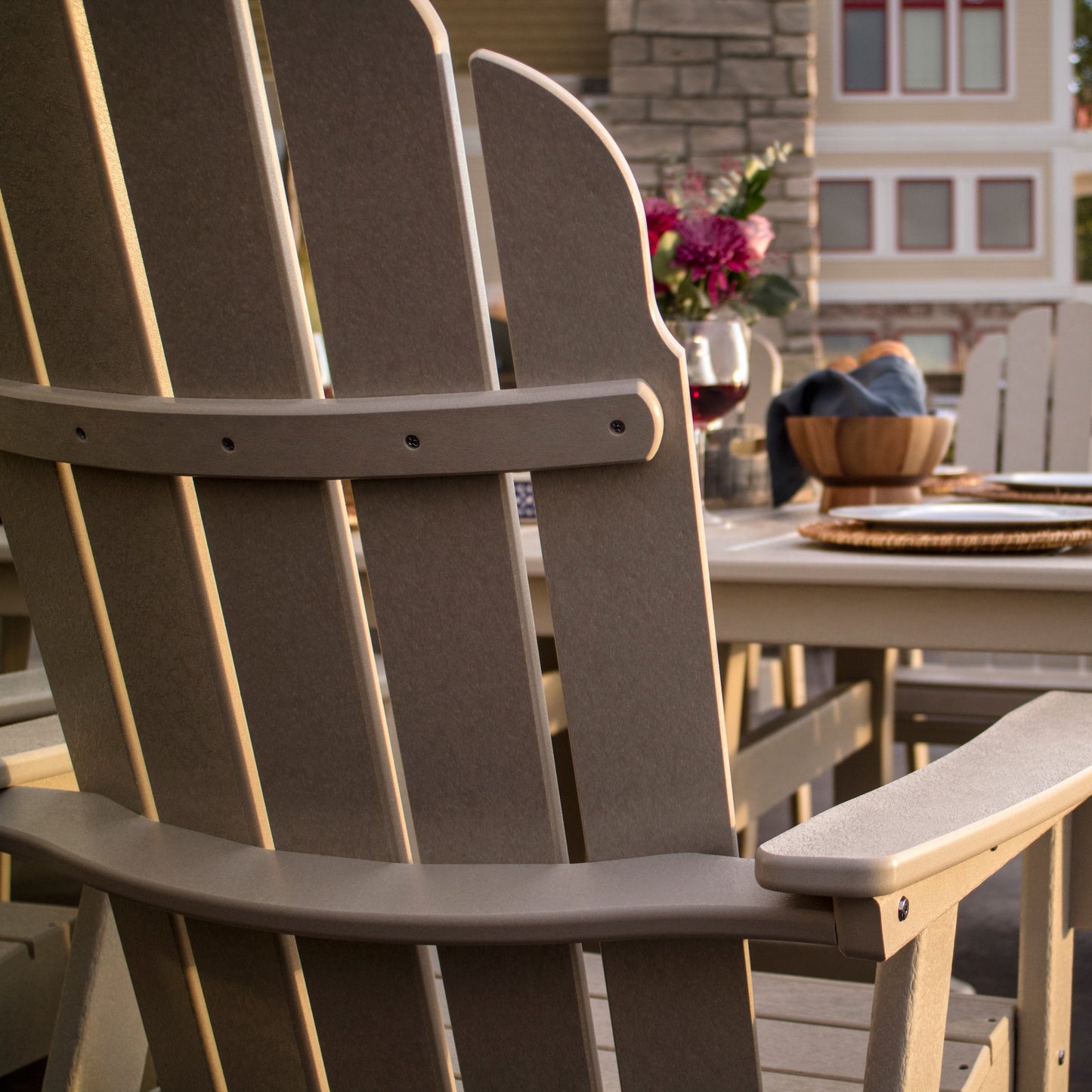 Vineyard Curveback Adirondack Dining Chair Sand Back Detail, image 5